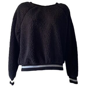 1. State Teddy Long Sleeve Crewneck Pullover Glitter Trim Black Small